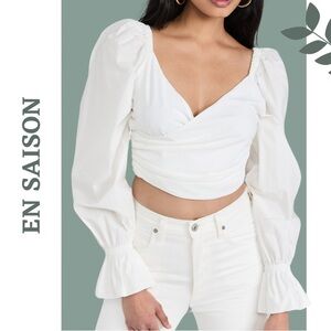 Anthropologie En Saison White Puff Sleeve Crop Top | Romantic Cottagecore Vibes